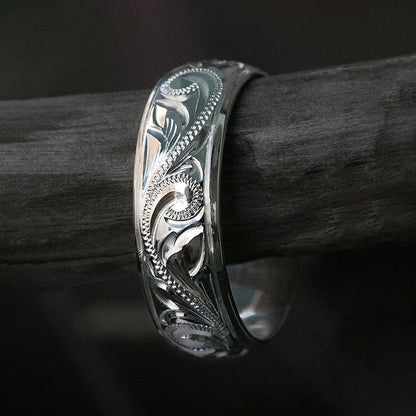 Q559 Silver Wedding Band Flower Design Classic Unisex Fine Ring