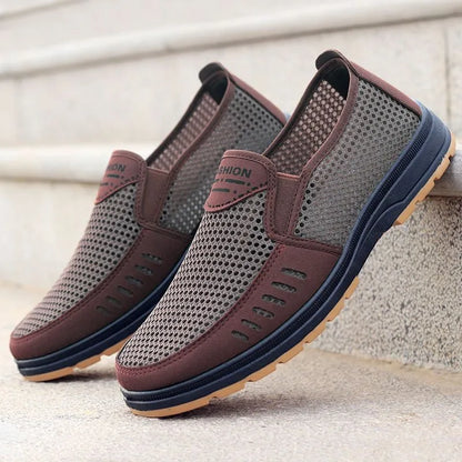 Summer  Beijing Cloth Shoes Breathable Casual  Elderly Shoes One Step Mesh  Men's Casual Shoes