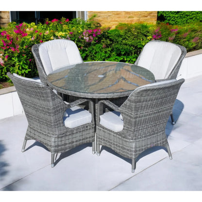HMS Five-Piece Extendable Dining Set Modern Round Gray Glass Wood for Kitchen Living Room Hotel or Outdoor Home Furniture