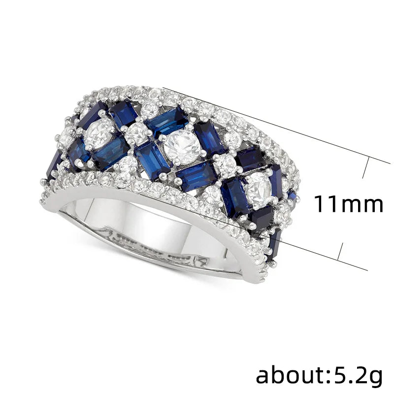 F411 Women's Cocktail Ring Sapphire Emerald Cut Pave Setting Wedding Fashion Ring Geometric Design Natural Stones