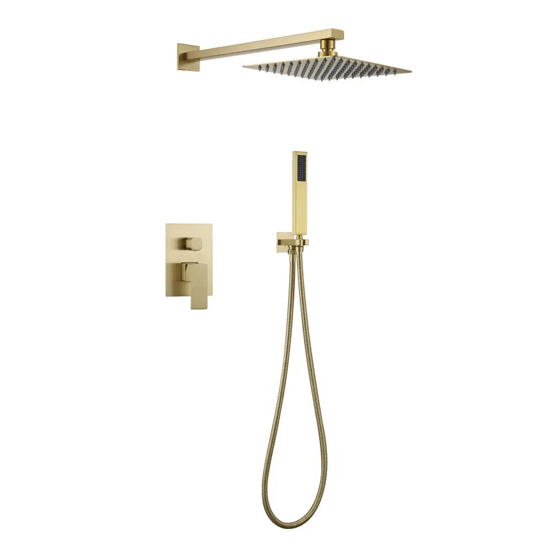 Shower System with Stainless Steel Shower Head for Bathroom Hotel Outdoor Brushed Golden Concealed Shower Set