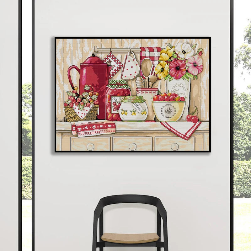 NKF Warm Kitchen Eco-Friendly Cotton Thicken Fabric Cross Stitch Glitter Canvas Embroidery Counted Cross Stitch Kits for