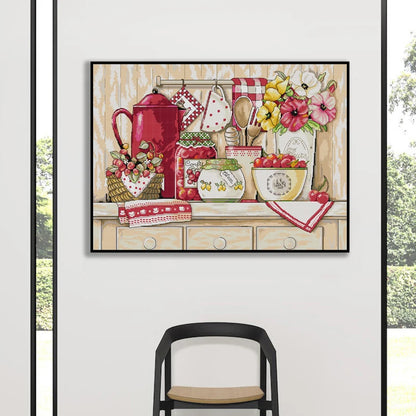 NKF Warm Kitchen Eco-Friendly Cotton Thicken Fabric Cross Stitch Glitter Canvas Embroidery Counted Cross Stitch Kits for