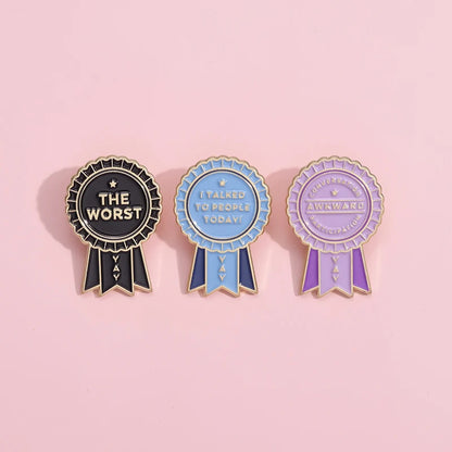 Awkward Worst Medal Brooches Badge Sarcastic Quotes Funny Enamel Pins Clothes Collar Lapel Badge Jewelry Pin for Backpack Hat