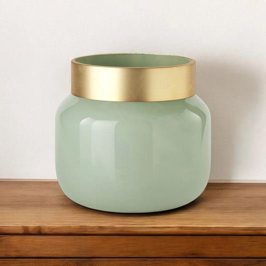 hms 10" Green Abstract Cylinder Crystal Glass Table Vase