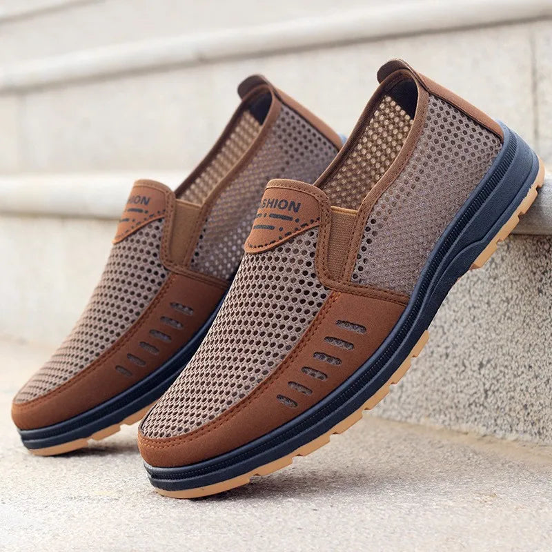 Summer  Beijing Cloth Shoes Breathable Casual  Elderly Shoes One Step Mesh  Men's Casual Shoes