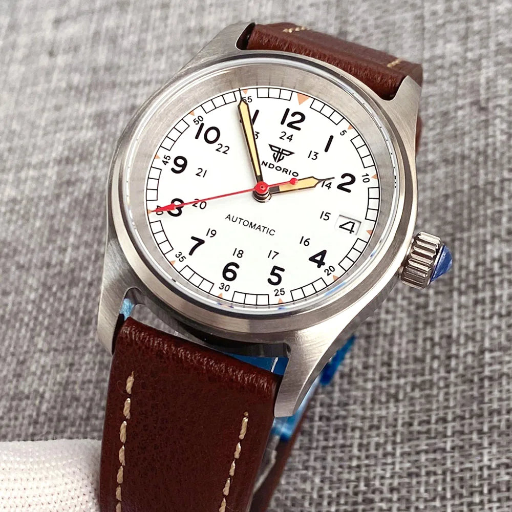 36mm Tandorio NH35 Automatic Men Watch Diver Movt 20Bar Waterproof Wristwatch Big Crown Leather Band Men's Wristwatch