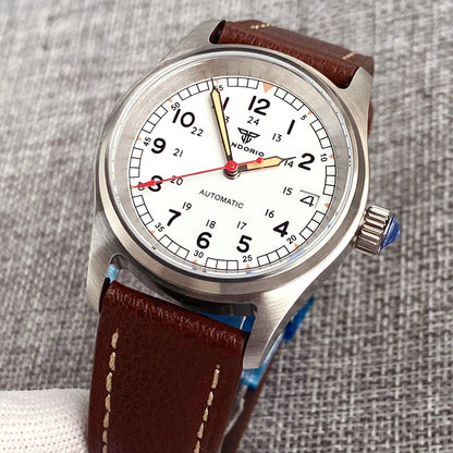 36mm Tandorio NH35 Automatic Men Watch Diver Movt 20Bar Waterproof Wristwatch Big Crown Leather Band Men's Wristwatch