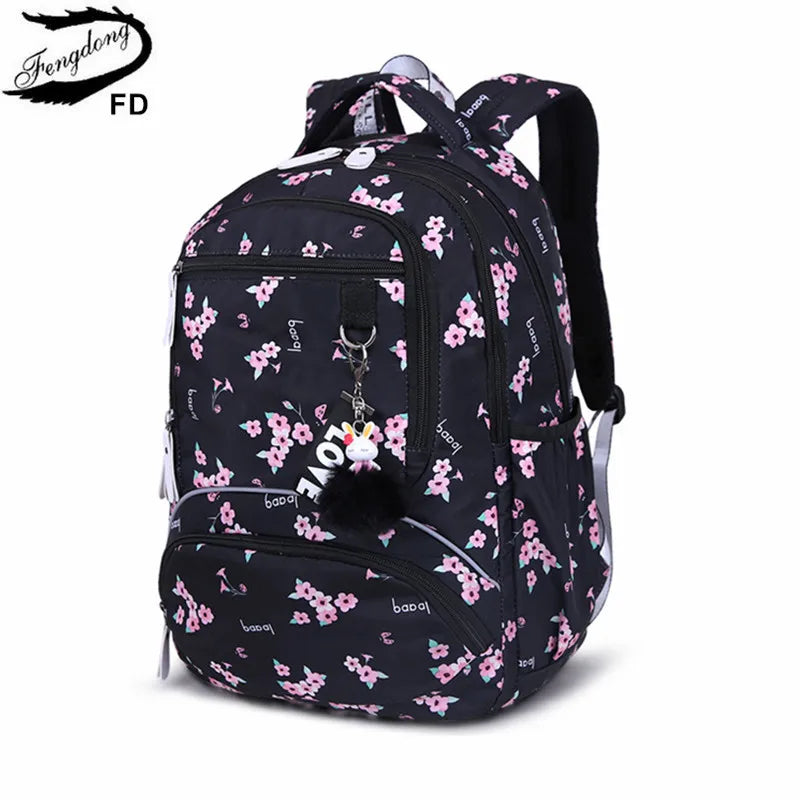 Cherry blossoms elementary school backpack for girls black pink floral bookbag fashion school bags for girls cute flower bookbag