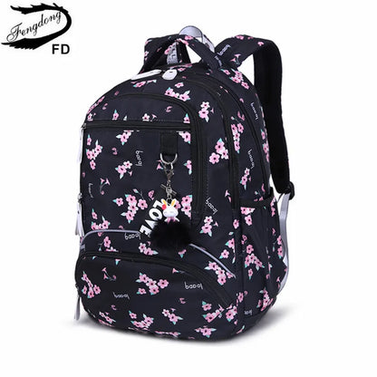 Cherry blossoms elementary school backpack for girls black pink floral bookbag fashion school bags for girls cute flower bookbag