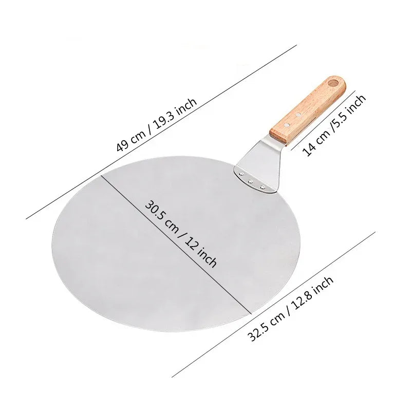 Stainless Steel Pizza Peel Wooden Handle Pizza Shovel Round Paddle Pizza Peels Cake Shovel Spatula Baking Tools