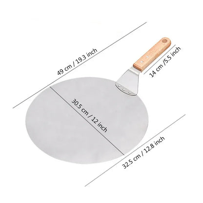 Stainless Steel Pizza Peel Wooden Handle Pizza Shovel Round Paddle Pizza Peels Cake Shovel Spatula Baking Tools