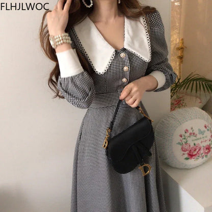 2021 Autumn Spring Basic Belt Plaid Shirt Dress Long Maxi Feminine Vestidos Chic Korea Design Clothes