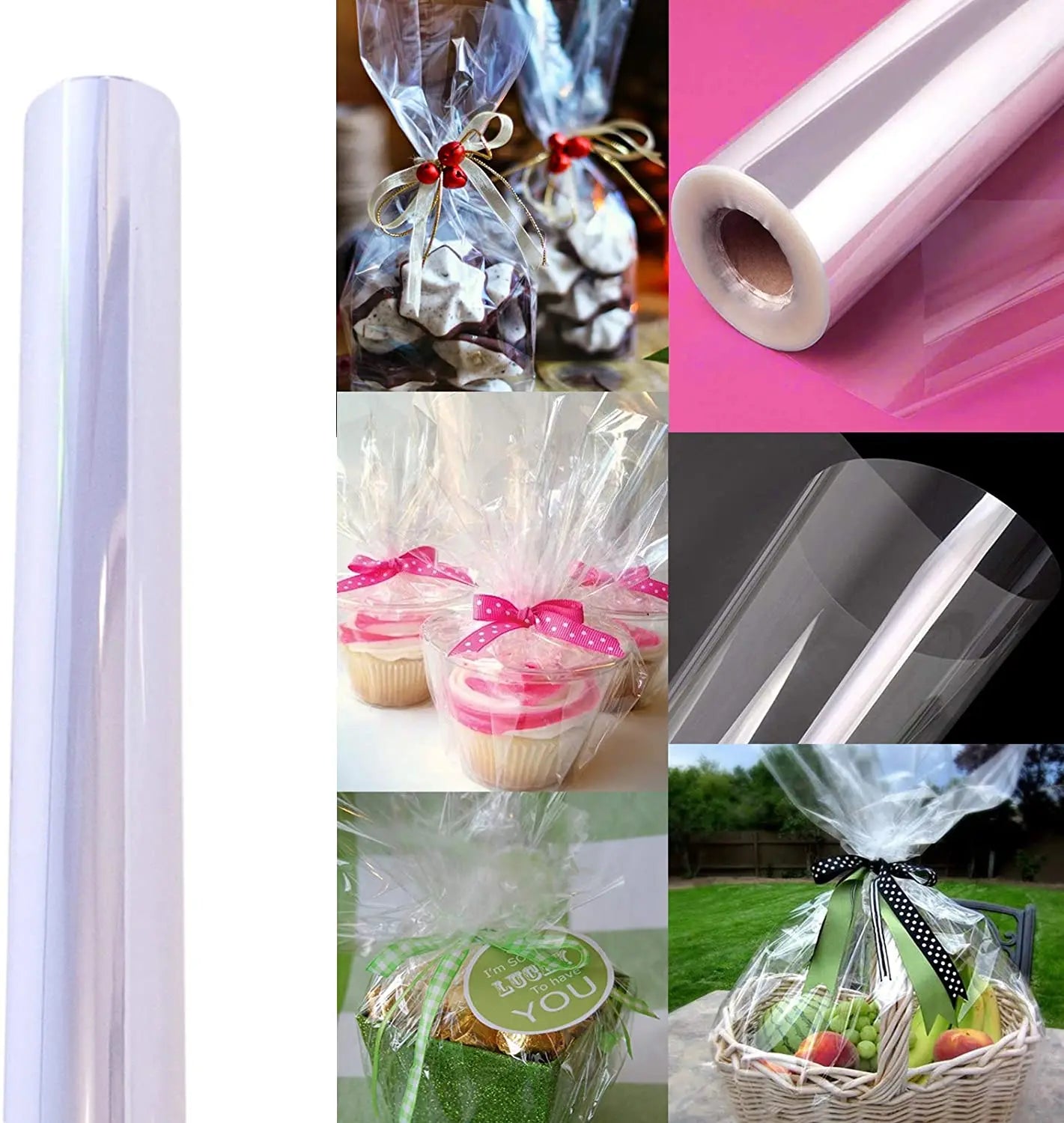 70cm*20m/roll 45mic Cellophane Paper Film Gift Wrap Roll  for Flowers Craft Basket Packing