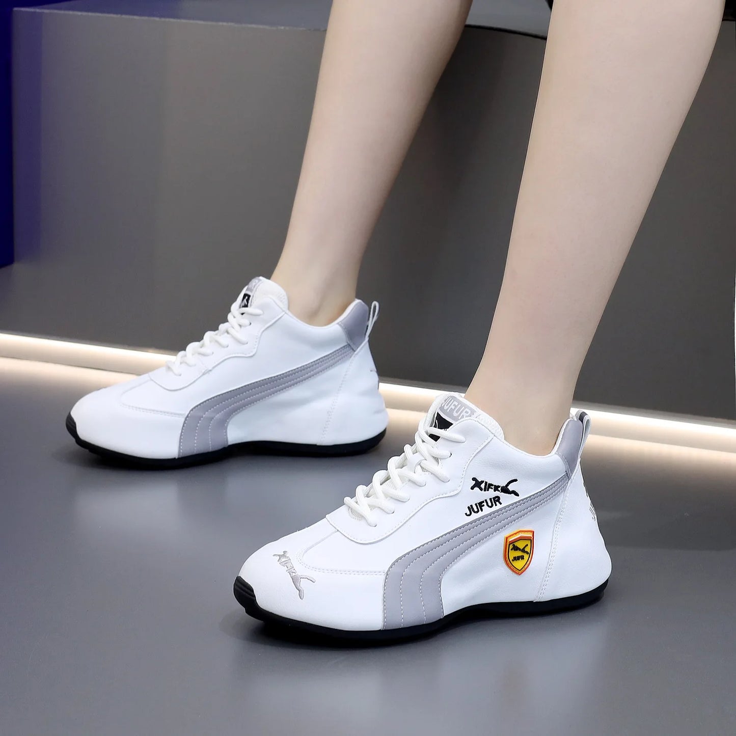 Women's Casual Sneakers Chunky Platform Shoes Unisex Leather Height Increasing Shoes