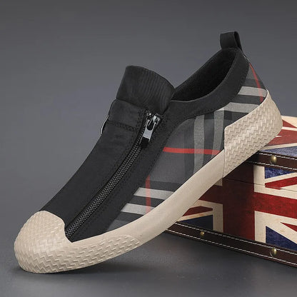 2025 Spring New Men's Flat Casual Canvas Shoes Side Zipper Slip-On Sneakers