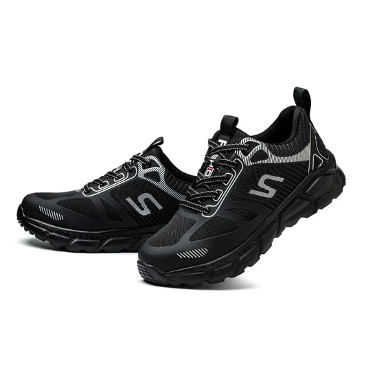 Men's Steel Toe Anti-Puncture Breathable Lightweight Indestructible Men's Breathable Woven Knit Shock Absorption Running Shoes