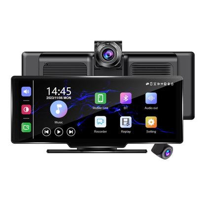 2.5K 10.26" Wireless Car Play Android Auto Portable Navigation Screen With Front Rear Dual Recorder DVR Car Camera