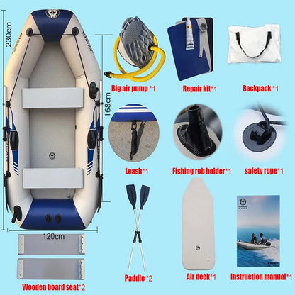 Solar Marine 3 Person 2.3 M Fishing Boat PVC Rowing Boats Air Mat Bottom Inflatable Pontoon Kayak Dinghies with Mount Bracket