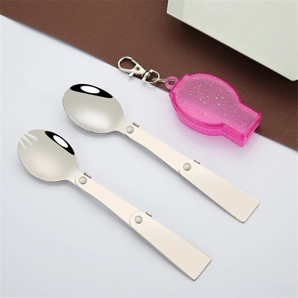 Outdoor Folding Travel Camping Utensil Stainless Pocket Spoon Fork Light Small Foldable Spoon Fork Camping Picnic Tool Tableware
