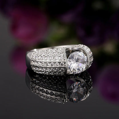 F667 Diamond Ring White Gold Round Brilliant Cut Natural G Color Women's Engagement Jewelry