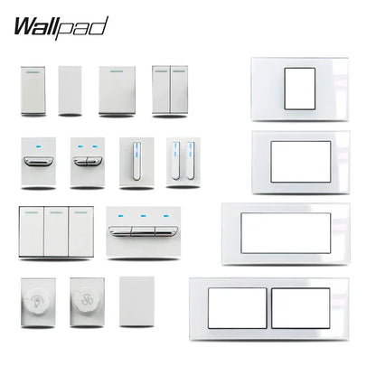 1 2 3 Gang Way Stair Cross Pass White Glass Switch DIY AU US 118*75mm 153*75mm 191*75mm Fan Dimmer Retro Switch with LED Wallpad