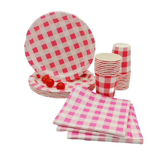 2024 New Eco-friendly Party Decoration 65pcs for 20 Guests Disposable Paper Tableware Set 3-color Plates Cups Napkins Partymaker by PDG ibma
