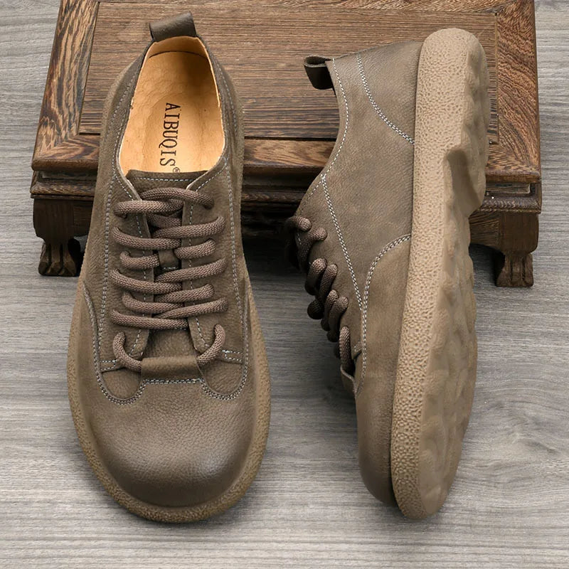 Genuine Leather Men's Round Toe Lace-up Boat Shoes Summer Breathable Rubber Outsole EVA Midsole Solid Pattern Casual Wear
