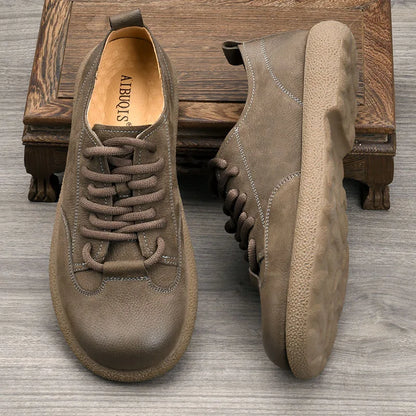 Genuine Leather Men's Round Toe Lace-up Boat Shoes Summer Breathable Rubber Outsole EVA Midsole Solid Pattern Casual Wear