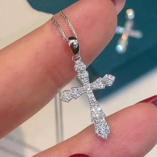 White Gold Cross Pendant With Round Brilliant Cut Diamonds Religious Jewelry Unisex Charm For Ceremonies by PDG ibma