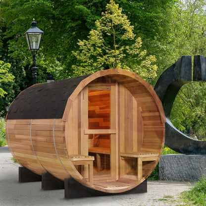 Outdoor Garden Red Cedar Solid Wood Barrel Steam Sauna with Electric Oven for 6 People