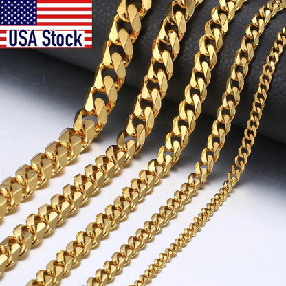 Hiphop Stainless Steel Necklace Curb Cuban Link Chain for Men Women Gold Color Solid Metal Punk Jewelry Gift