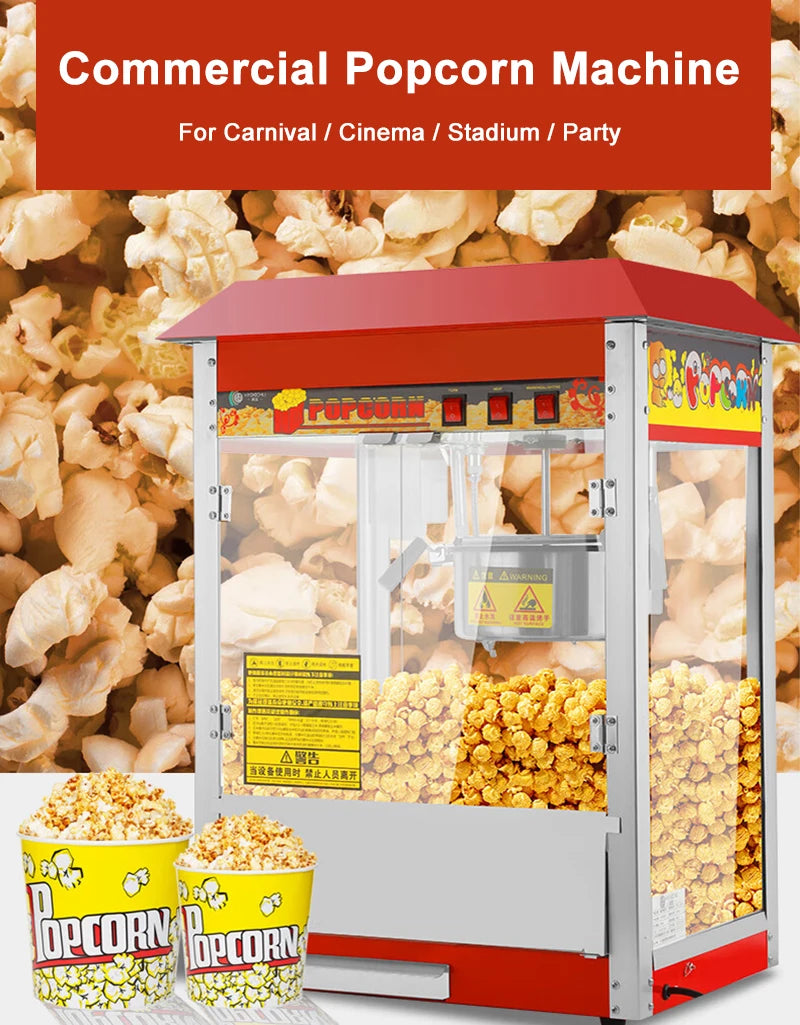 Popcorn Maker Machine1400W Hot Air Popcorn Maker Machine Commercial Popcorn Making Machine Deck Thermal Insulation System