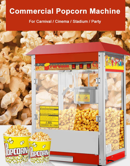 Popcorn Maker Machine1400W Hot Air Popcorn Maker Machine Commercial Popcorn Making Machine Deck Thermal Insulation System
