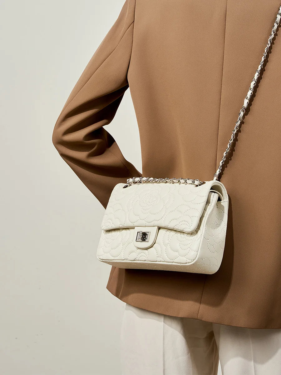 Fashion Goat Leather Bag Purse Tote Stitching Rose Handbag Metal Lock Genuine Sheepskin Crossbody Bag Handbags for Women