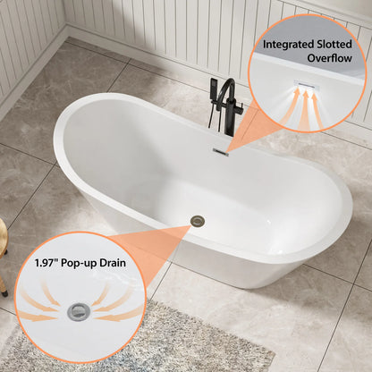 US Stock 67 Inch Glossy White Adult Acrylic Freestanding Bath Tub Deep Soaking Alone Solid Surface Design for Hotels Villas