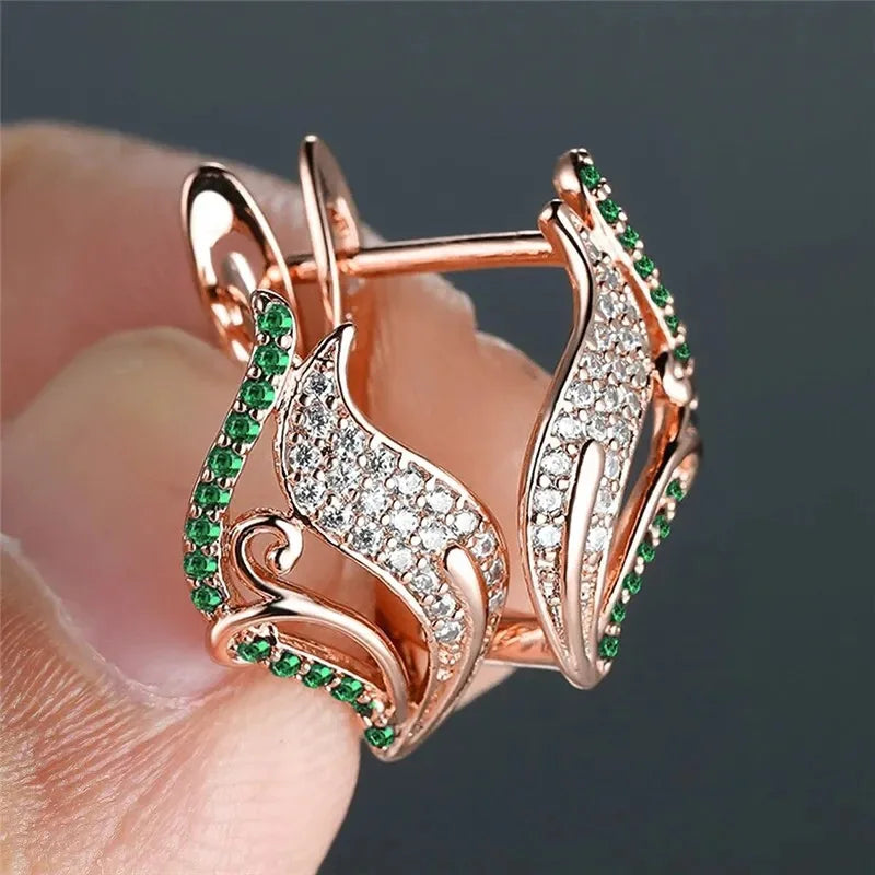 E2825 Rose Gold Plated Huggie Earrings With Zircon Wings Design For Women Party Fashion Jewelry