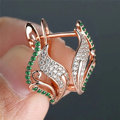 E2825 Rose Gold Plated Huggie Earrings With Zircon Wings Design For Women Party Fashion Jewelry