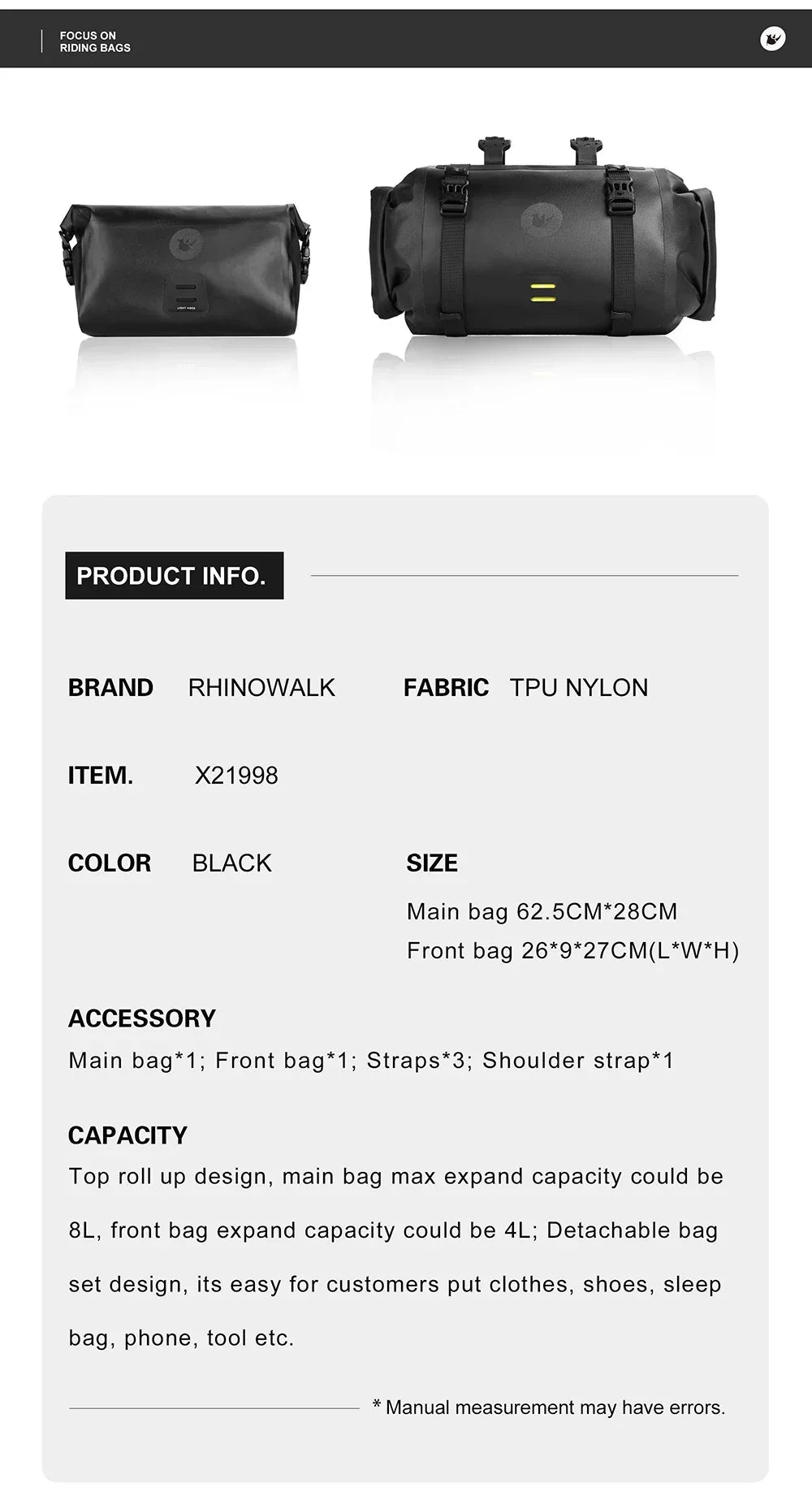 Rhinowalk Bike Handlebar Bag Waterproof Big Capacity 4L-12L  Frame Front Tube Cycling Bag Trunk Pannier Bike Accessories
