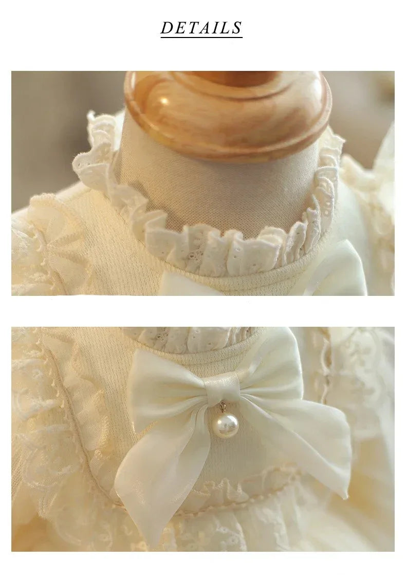 Girls Sweet and Lovely Ball Gown Princess Dress with Long Sleeves and Gauze Skirt Formal Style Baby Outfit Including Headbands