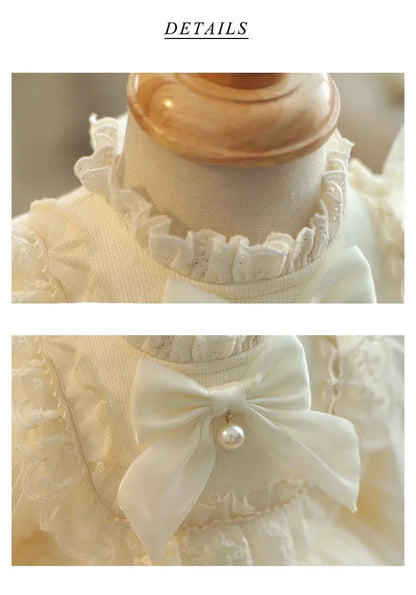 Girls Sweet and Lovely Ball Gown Princess Dress with Long Sleeves and Gauze Skirt Formal Style Baby Outfit Including Headbands