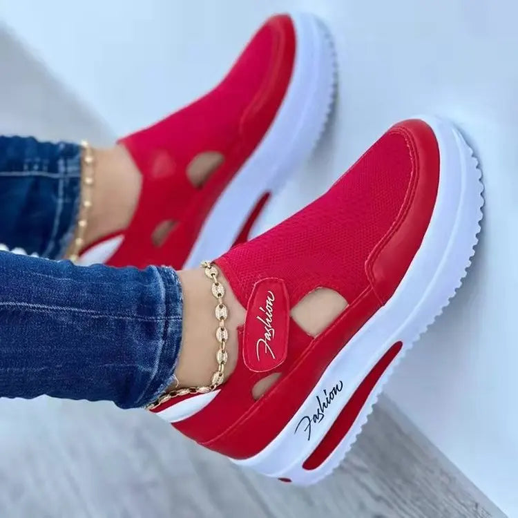 Women's Lightweight Lace-Up Walking Sneakers Comfortable Breathable Flat Platform Shoes Cushioning Sneaker Shoes for Women