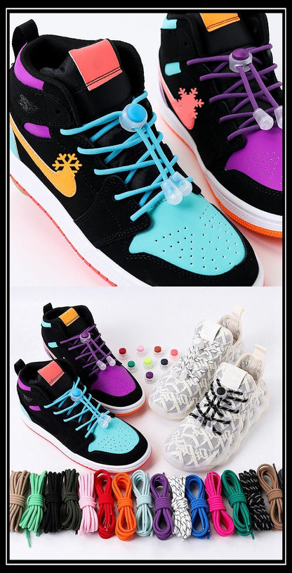1 Pair Lazy Laces Elastic For Sneakers Snap Lock Shoelaces Without Ties Suitable For Children And Adults Round Shoelace Artifact