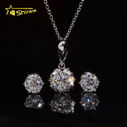 Local Stock Fast Shipping Women Fine Jewelry 925 Silver 6.5mm Moissanite Necklaces Earrings Set