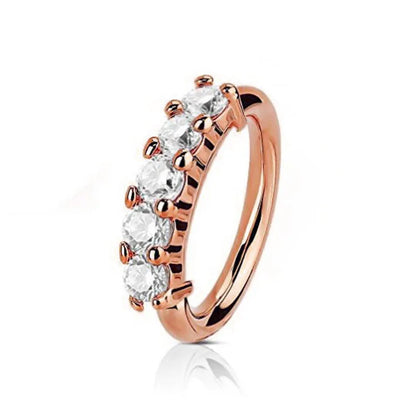 E953 Rose Gold Alloy Nose Ring with Cubic Zirconia Prong Setting Lips Shape Women Classic Daily Wear Gift Body Piercing Jewelry