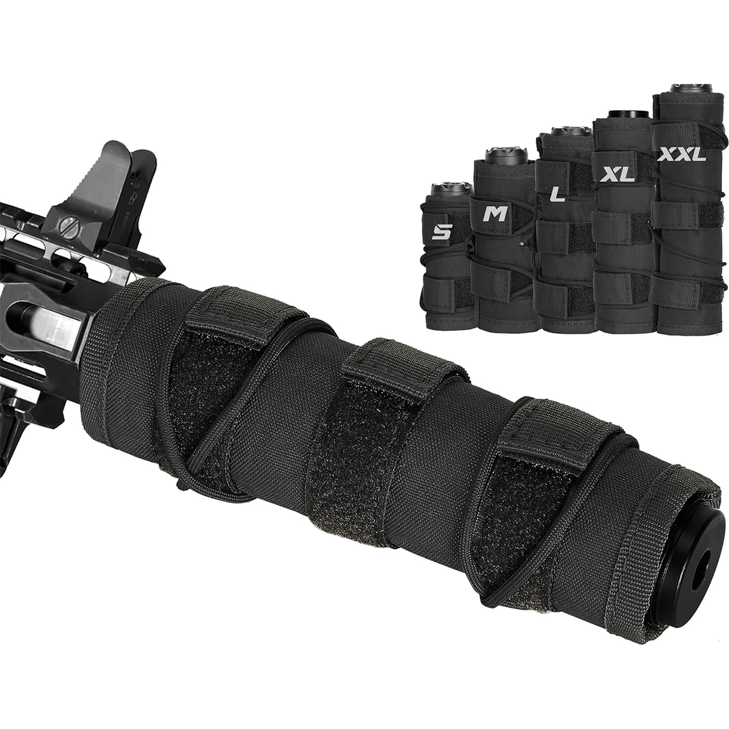 5-Size Tactical Suppressor Cover Heat Resistant Gun Sleeve with MOLLE Wrap Adjustable Nylon Protector for Hunting & Shooting