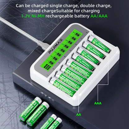 PUJIMAX Eight Slot AA AAA Battery Charger Ni-cd Nickel-Metal Hydride Battery Portable Battery Charger with Overcharge Protection