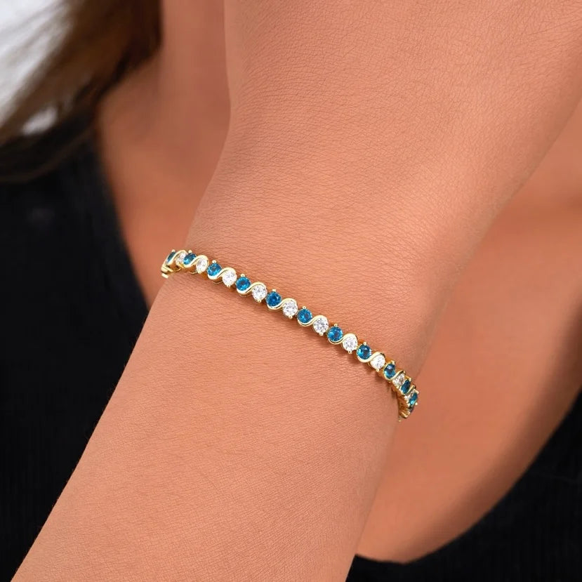 High Quality Gold Plated Chain Bracelet Women's Fashion Link Bracelet 14K Gold CZ Zirconia Color Zircon Women Tennis Bracelet