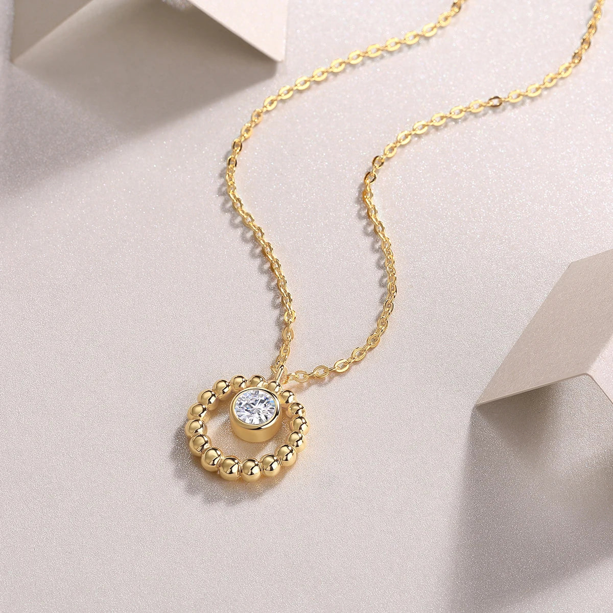 Original Factory Price Women Round Moissanite Pendant Necklace Fine Jewelry 925 Sterling Silver Necklace Gold Plated