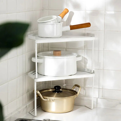 2 Tier Corner Countertop Organizer Stackable Save Space Storage Shelf Pot Spice Rack Under the Sink Holder for Kitchen Bathroom